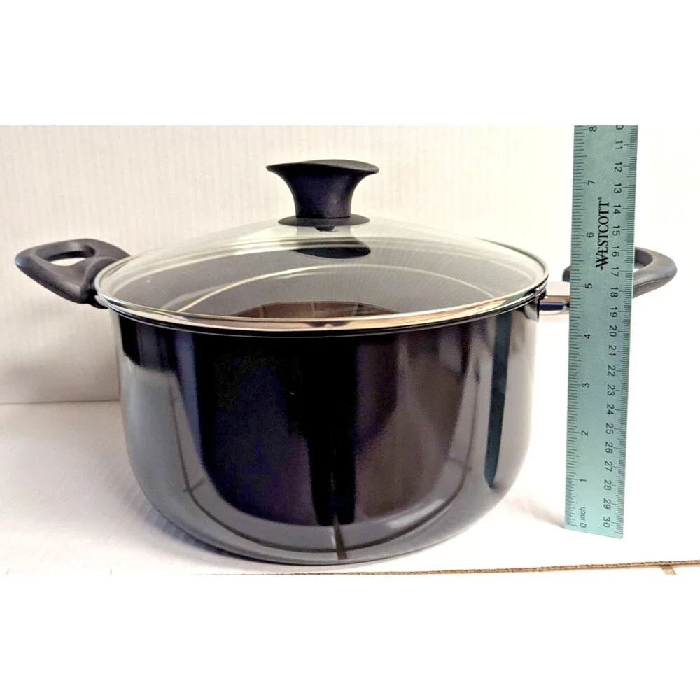 Easy Strain Pot Tilt Non-Stick Cookware 3-pc Black Clear Steam Release Lid NEW